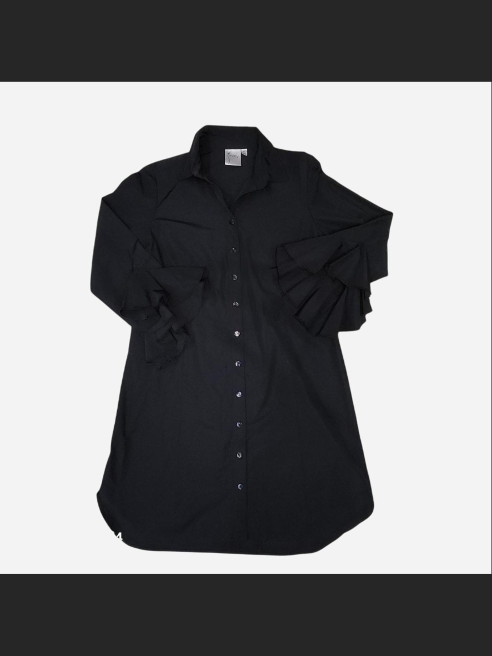 Finley Black Cotton Poplin Shirt Dress Medium Ruffle Cuff Button Down EUC